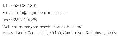 Angora Beach Resort telefon numaralar, faks, e-mail, posta adresi ve iletiim bilgileri